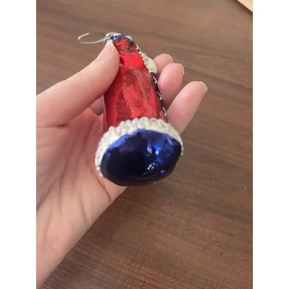 Vintage Glass Patriotic Santa Clause Holiday Christmas Ornament Hand Painted